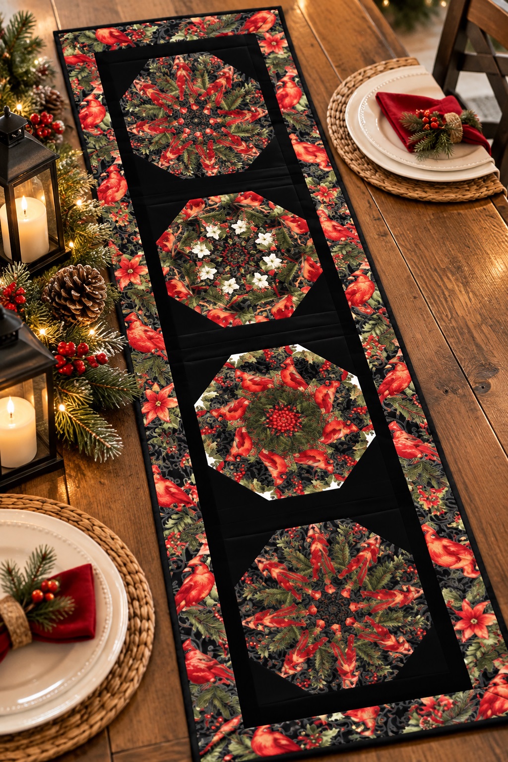 Holiday Cardinals Kaleidoscope Pre-Cut Table Runner Kit - Image 5