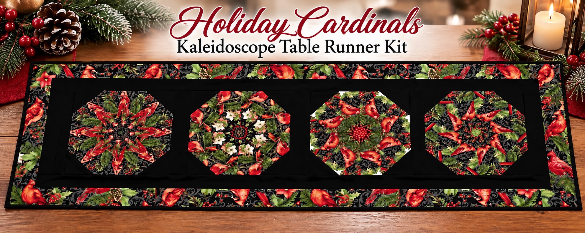 Holiday Cardinals Kaleidoscope Pre-Cut Table Runner Kit