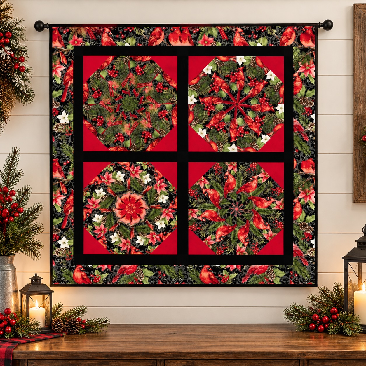 Holiday Cardinals Kaleidoscope Pre-Cut Wall-Hanging / Table Topper Kit - Image 8