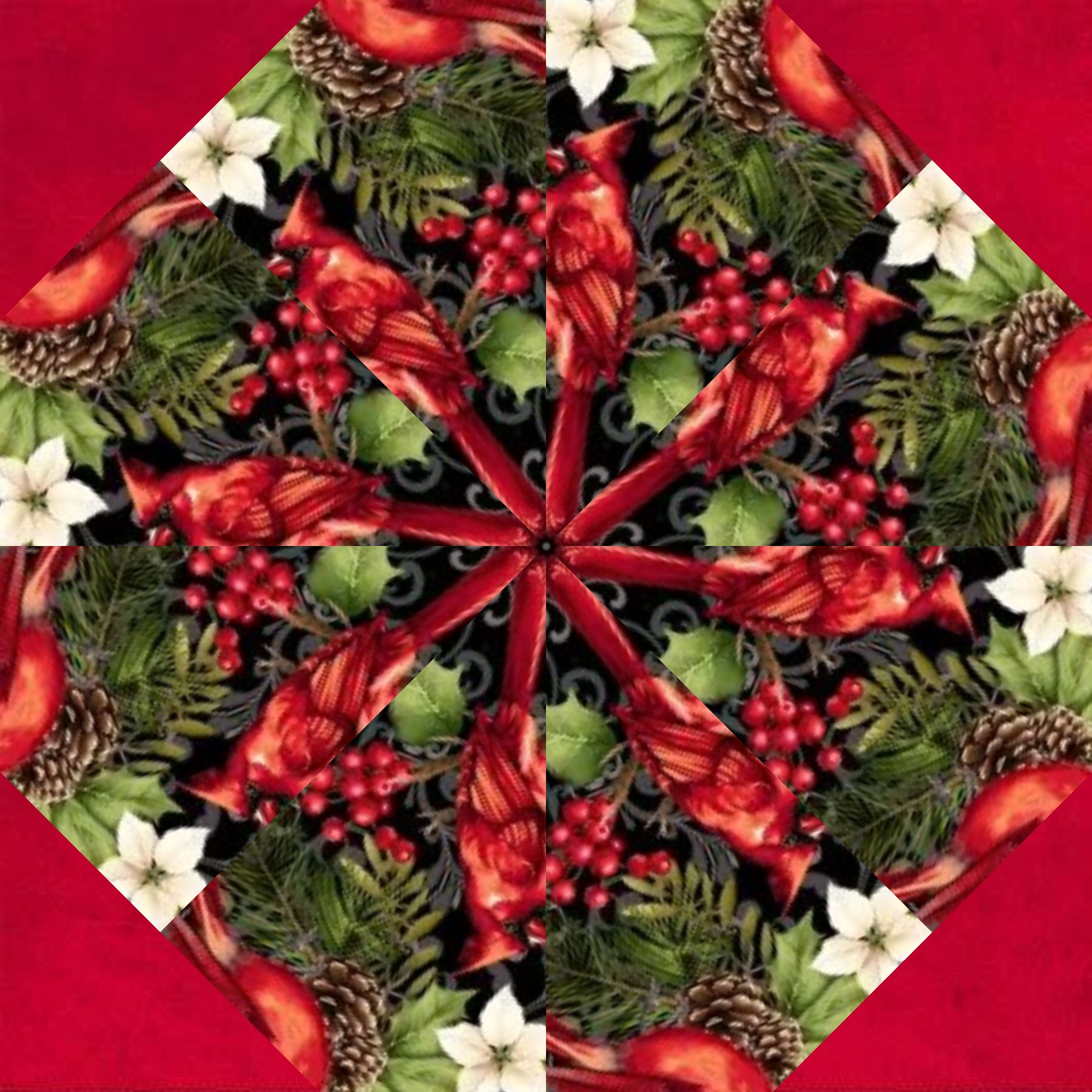 Holiday Cardinals Kaleidoscope Pre-Cut Wall-Hanging / Table Topper Kit - Image 2