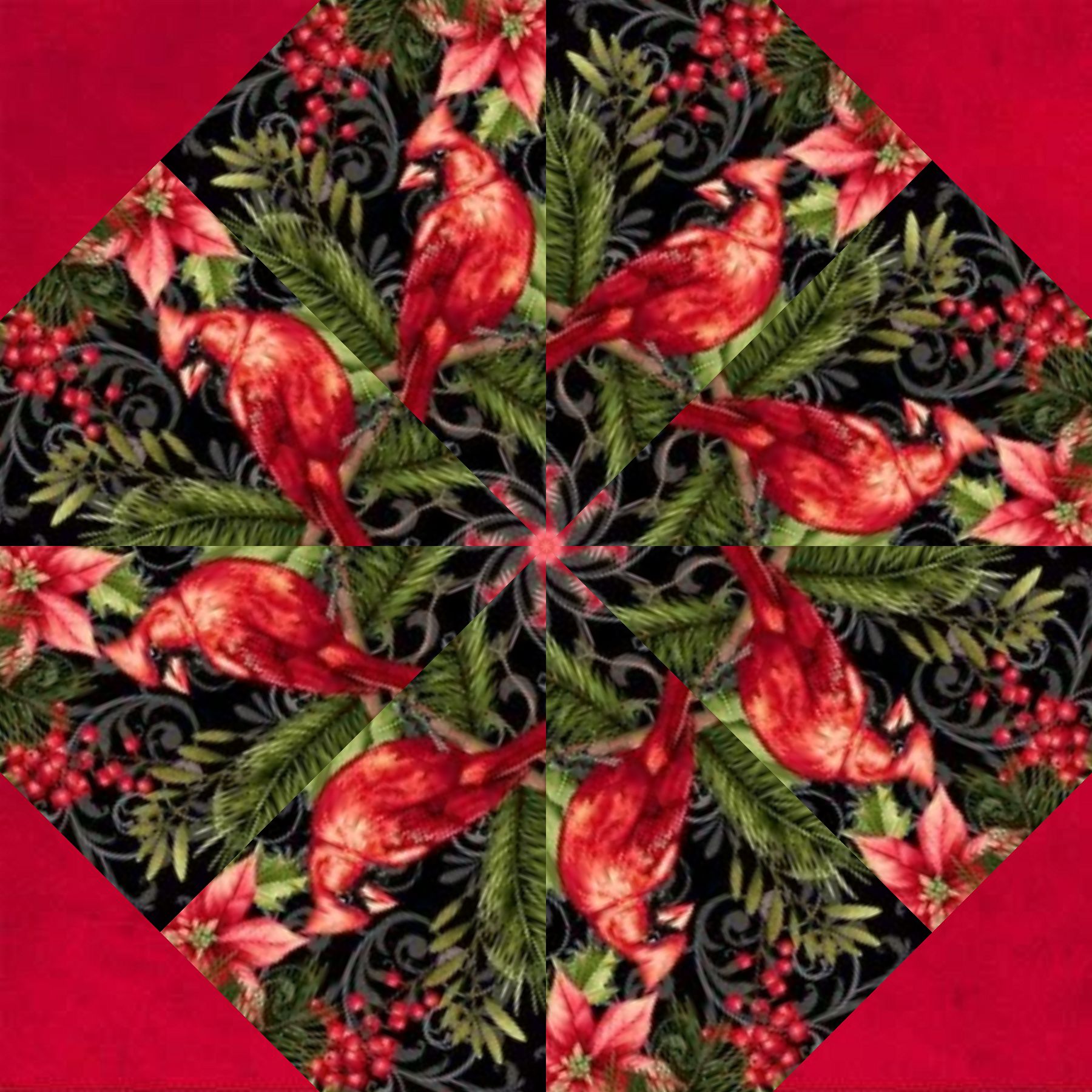 Holiday Cardinals Kaleidoscope Pre-Cut Wall-Hanging / Table Topper Kit - Image 4